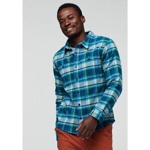 Cotopaxi Men Mero Organic Flannel Shirt XL Plaid Heavyweight Camp Cabin Blue